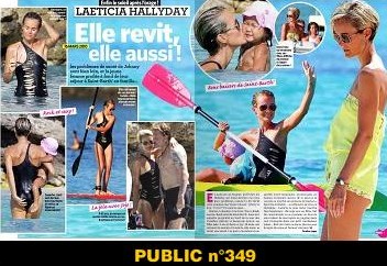 Laeticia Hallyday Stand Up Paddle SUP Surf en maillot noir a trous - Source Public